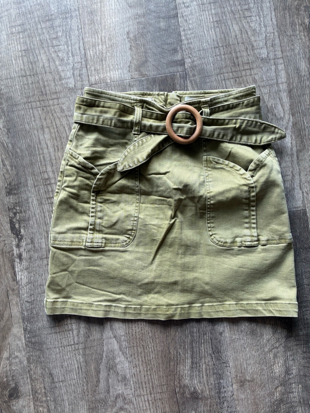 High-Waist Olive Green Belted Mini Skirt
